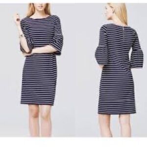 NWT White House Black Market  Navy Striped 3/4 Sleeve Dress Size S